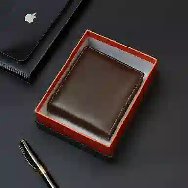 老人头 时尚简约短款多卡位 牛皮 钱包 男款 咖啡色/棕色