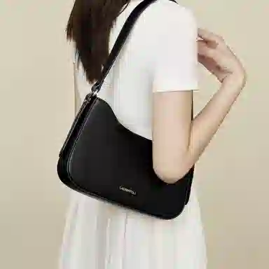 老人头 百搭法式小众设计高级感通勤腋下包 合成革 单肩包 常规 女款 黑色