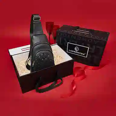 老人头 休闲简约通勤百搭 头层牛皮 胸包 男款 黑色