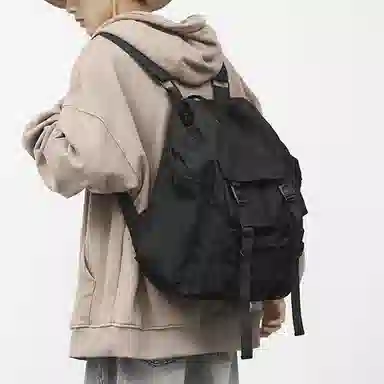 老人头 机能工装时尚百搭大容量 织物 双肩包 男女同款情侣款 黑色