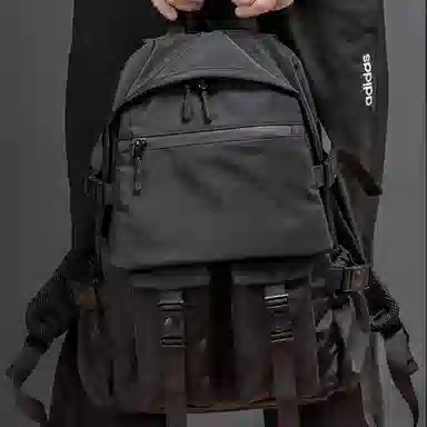 老人头 商务旅行大容量休闲简约时尚潮流背包 织物 双肩包 男款 黑色