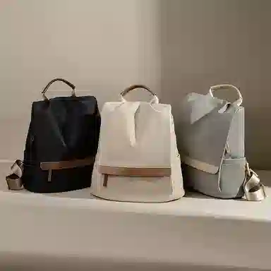 老人头 简约时尚高中生大学生高颜值防盗设计背包 织物 双肩包 女款 百搭黑/杏配棕