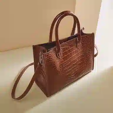 老人头 简约时尚优雅气质大容量百搭鳄鱼纹高级感 头层牛皮 托特包单肩斜挎手提包  常规 女款 黑色/红色/棕色