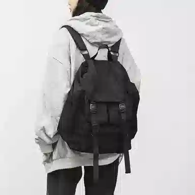 老人头 机能工装时尚百搭大容量 织物 双肩包 男女同款情侣款 黑色