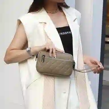 老人头 休闲通勤菱格高级感百搭经典 头层牛皮 单肩斜挎包 常规 女款 黑色/白色/卡其色