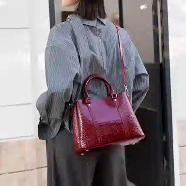 时尚经典 老人头 百搭休闲通勤鳄鱼纹气质妈妈包 头层牛皮 单肩手提包 女款 多色