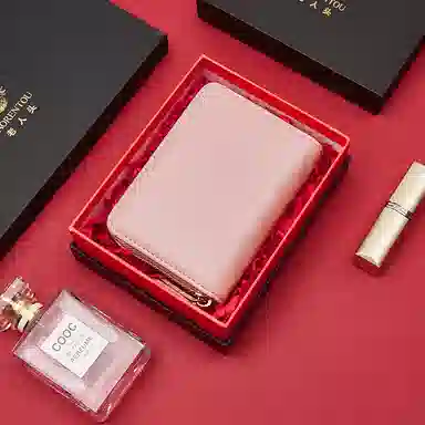 老人头 简约时尚多功能高级感短款纯色卡包票夹 合成革 钱包女士 女款 黑色/蓝色/粉色/棕色