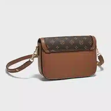 老人头 百搭休闲通勤实用简约小方包 合成革 单肩斜挎包 女款 啡色/白色