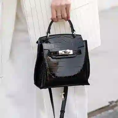 老人头 时尚通勤百搭优雅气质高级质感鳄鱼纹凯莉包 头层牛皮 单肩斜挎手提包 常规 女款 安格拉红/黑色/棕色