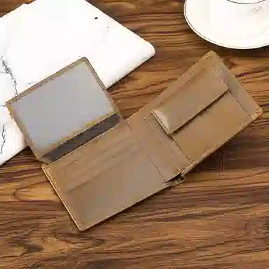 老人头 时尚简约短款多卡位 牛皮 钱包 男款 咖啡色/棕色