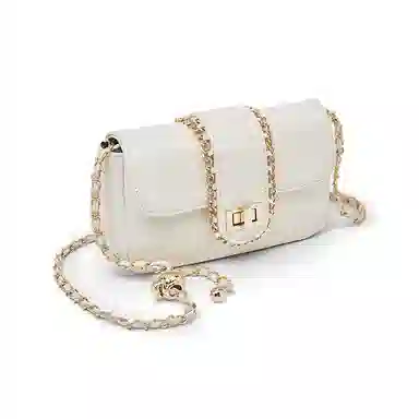 老人头 经典时尚通勤简约高级感休闲百搭链条包  合成革 斜挎包 常规 女款 黑色/白色