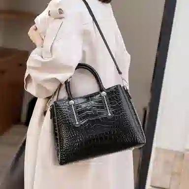 老人头 经典设计时尚百搭潮流高级感鳄鱼纹气质手提单肩包 头层牛皮 斜挎包 常规 女款 黑色/咖啡色/棕色