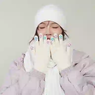 匹克 可爱表情卡哇伊 锦纶 冬季保暖绒线手套 女款