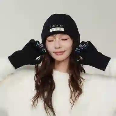 匹克 可爱表情卡哇伊 锦纶 冬季保暖绒线手套 女款