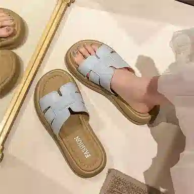 美洲爵士 日常简约百搭舒适通勤潮流 编织一字拖鞋 女