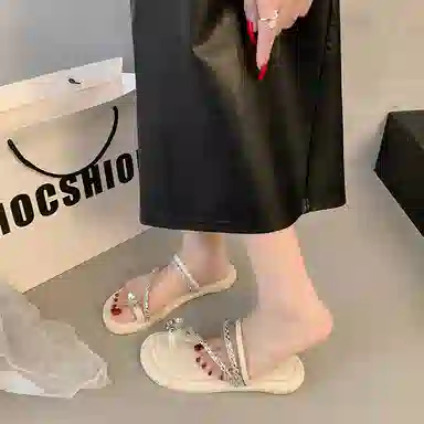 美洲爵士 法式晚晚风韩版水钻人字拖鞋 女