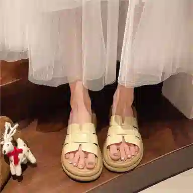 美洲爵士 日常简约百搭舒适通勤潮流 编织一字拖鞋 女