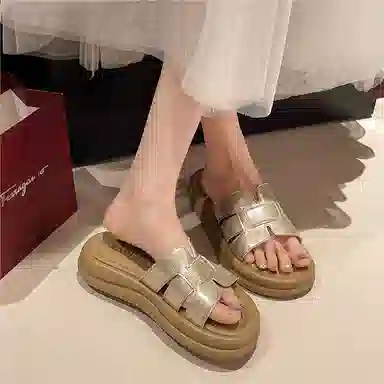 美洲爵士 日常简约百搭舒适通勤潮流 编织一字拖鞋 女