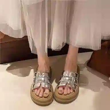 美洲爵士 日常简约百搭舒适通勤潮流 编织一字拖鞋 女