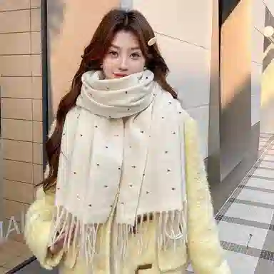 千桐 流苏彩色波点学院风冬日温暖柔软披肩加厚针织百搭 棉 绒线围巾 男女同款情侣款