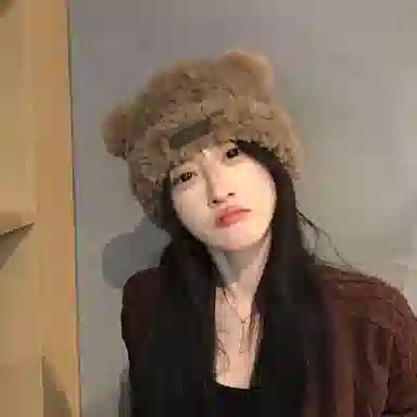 千桐 小熊耳朵毛绒套头帽可爱萌趣百搭秋冬季保暖氛围感针织帽 涤纶 绒线帽 男女同款情侣款