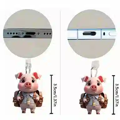 千桐 萌萌小猪 创意手机防尘塞 小书包可爱时尚潮流装饰 亚克力 挂件 男女同款情侣款
