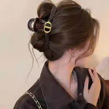 千桐 大号复古金标鲨鱼夹抓夹高级感后脑勺显发量发饰 亚克力 发夹 女款