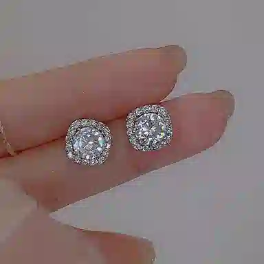 千桐 时尚简约精致 轻奢气质小方糖 合金 耳环 男女同款情侣款