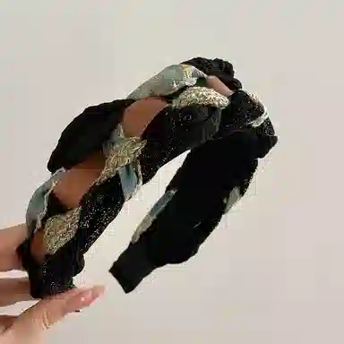 千桐 编织拼接星星高颅顶时尚 西米亚风小众设计感发饰 涤纶 布艺 发箍 女款