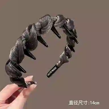 千桐 高颅顶 正反两戴 气质纱褶皱珠珠波浪 齿梳飘带外戴发卡头饰 网纱 发箍 女款