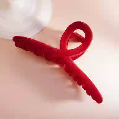 千桐 喜庆复古优雅高级感气质高颅顶发饰红色丝绒七件套一字边夹抓夹褶皱蝴蝶结 植绒 发夹 女款