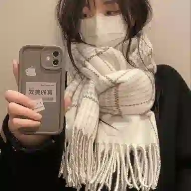 千桐 文艺简约可爱冬日温暖加厚针织百搭 涤纶 绒线围巾 男女同款情侣款