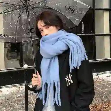 千桐 流苏基础纯色简约风冬日氛围感造型通勤加厚针织百搭 绒线围巾 男女同款情侣款