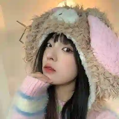 千桐 甜甜小兔软萌可爱套头护耳百搭甜美冬季暖系通勤出行 棉 绒线帽 女款