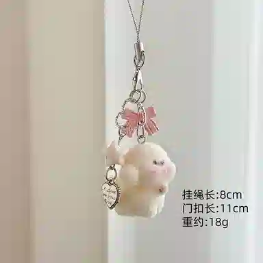 千桐 萌萌蝴蝶结小狗 可爱日系精致毛绒卡通甜美萌狗 时尚手机钥匙包包挂饰 简约森系俏皮小清新吊牌#好运 树脂 挂件 男女同款情侣款