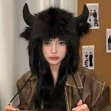 千桐 牛魔王牛角护耳帽 搞怪冬日防寒保暖 棉 涤纶 绒线帽 男女同款情侣款