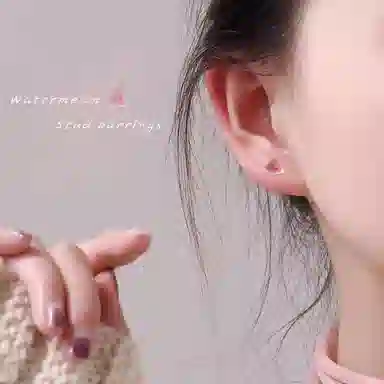 千桐 西瓜 甜美可爱耳饰 小众大气 简约百搭 合金 耳钉 女款