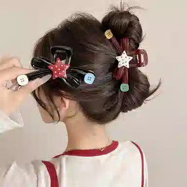 千桐 大号高级纽扣星星温柔气质波浪甜美少女发量大鲨鱼夹 亚克力 发夹 女款