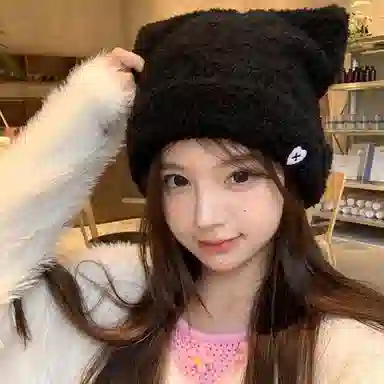 千桐 可爱猫耳爱心标 冬日保暖少女可爱萌系 小蛋糕 聚酯纤维 毛绒帽 男女同款情侣款