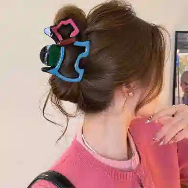 千桐 多巴胺卡通可爱撞色小狗抓夹盘发鲨鱼夹日常百搭饰品 亚克力 发夹 女款