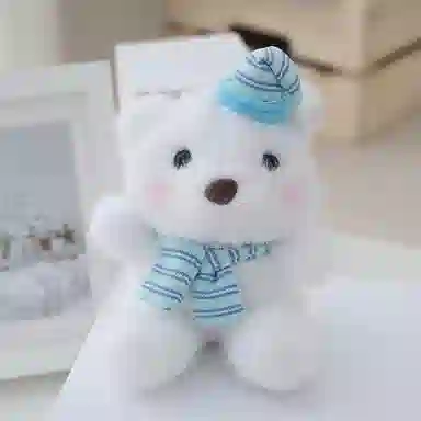 千桐 小白熊蓝色围巾围脖款可爱陪伴治愈百搭书包玩偶公仔 毛绒 挂件 男女同款情侣款