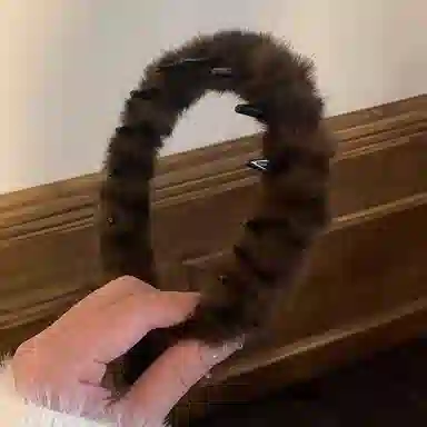 千桐 高颅顶 正反两戴 必备气质绒毛发饰  齿梳飘带外戴发卡头饰 洗脸出门 毛绒 发箍 女款