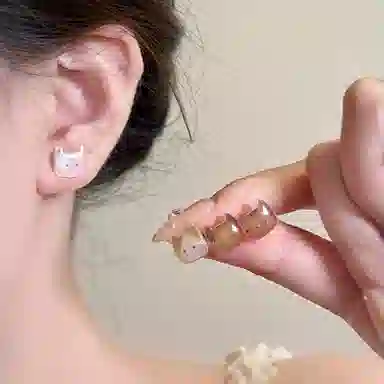 千桐 日系可爱猫咪脑袋耳饰套装 卡通小巧精致设计感学生 树脂 耳钉 女款