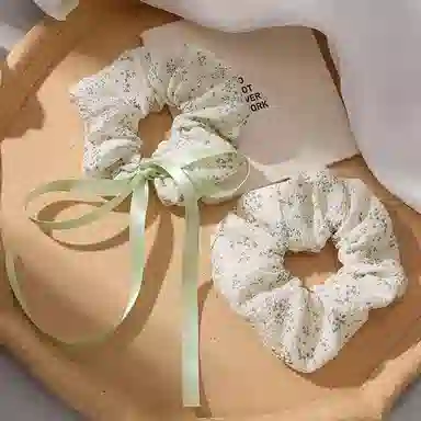 千桐 绿色碎花大肠清新蝴蝶结织带氛围感头饰#好运 聚酯纤维 发圈 男女同款情侣款