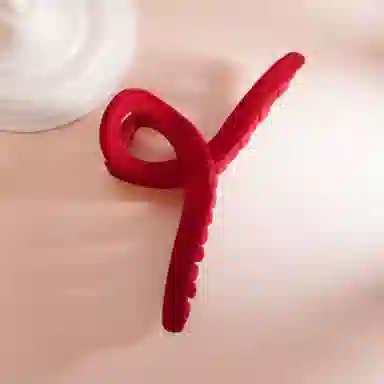 千桐 喜庆复古优雅高级感气质高颅顶发饰红色丝绒七件套一字边夹抓夹褶皱蝴蝶结 植绒 发夹 女款