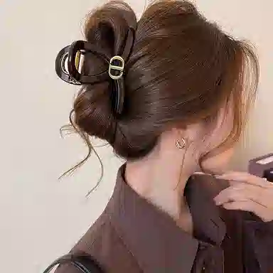 千桐 大号复古金标鲨鱼夹抓夹高级感后脑勺显发量发饰 亚克力 发夹 女款