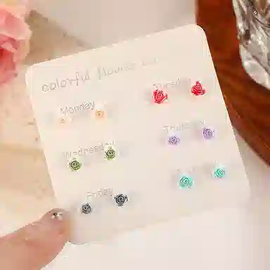 【花海拾美】 千桐 甜美清新彩色花朵 小巧精致 不重样 防过敏养耳洞耳饰套装 塑料 耳钉 男女同款情侣款