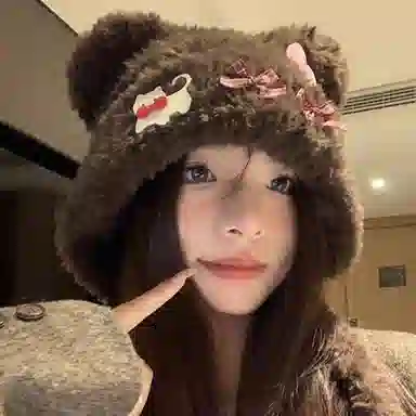 千桐 小熊蝴蝶结少女感精致套头护耳保暖甜美日常通勤 棉 绒线帽 女款