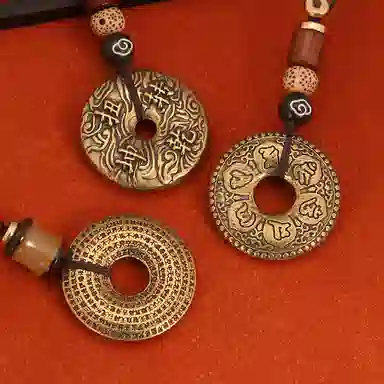 千桐 六字箴言平安扣 心经古法工艺六字真言#好运 合金 挂件 男女同款情侣款