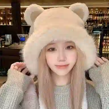 千桐 秋冬保暖护耳毛绒小熊帽 绑带 加厚保暖可爱显脸小 软糯少女心 骑车防风 聚酯纤维 绒线帽 女款